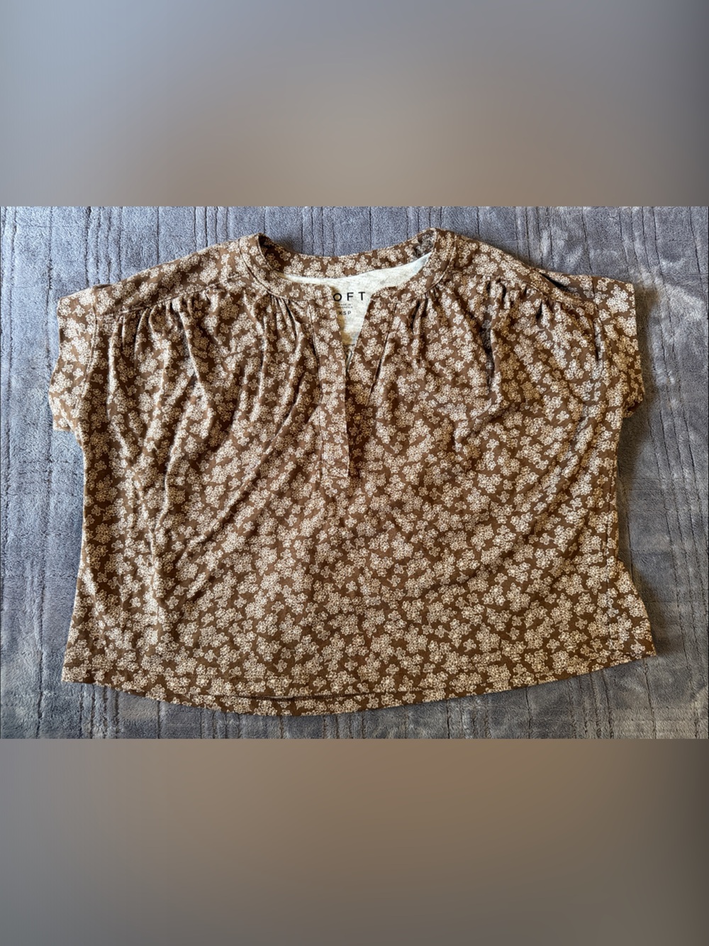 LOFT Brown and Cream Floral Short Sleeve Blouse